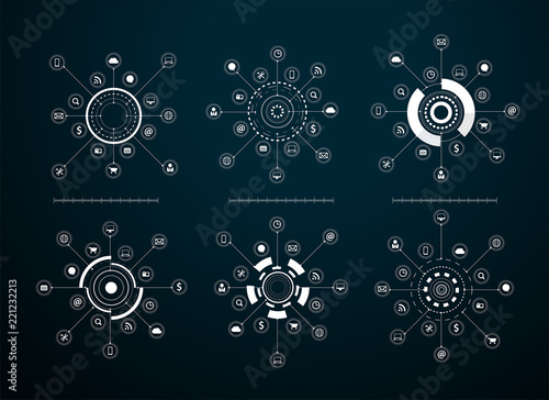 Vector virtual icons network diagram Sci fi futuristic user interface