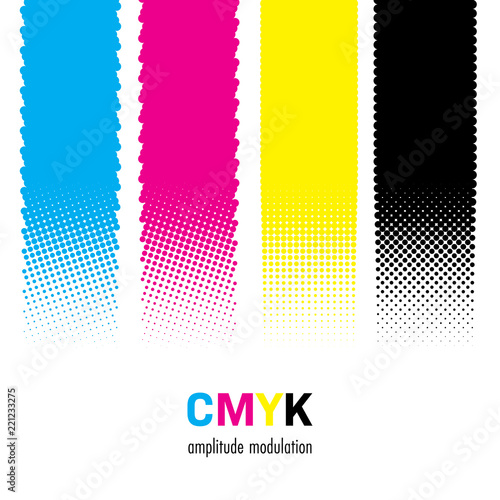 Abstract halftone rectangles in CMYK colors. Vector Illustration