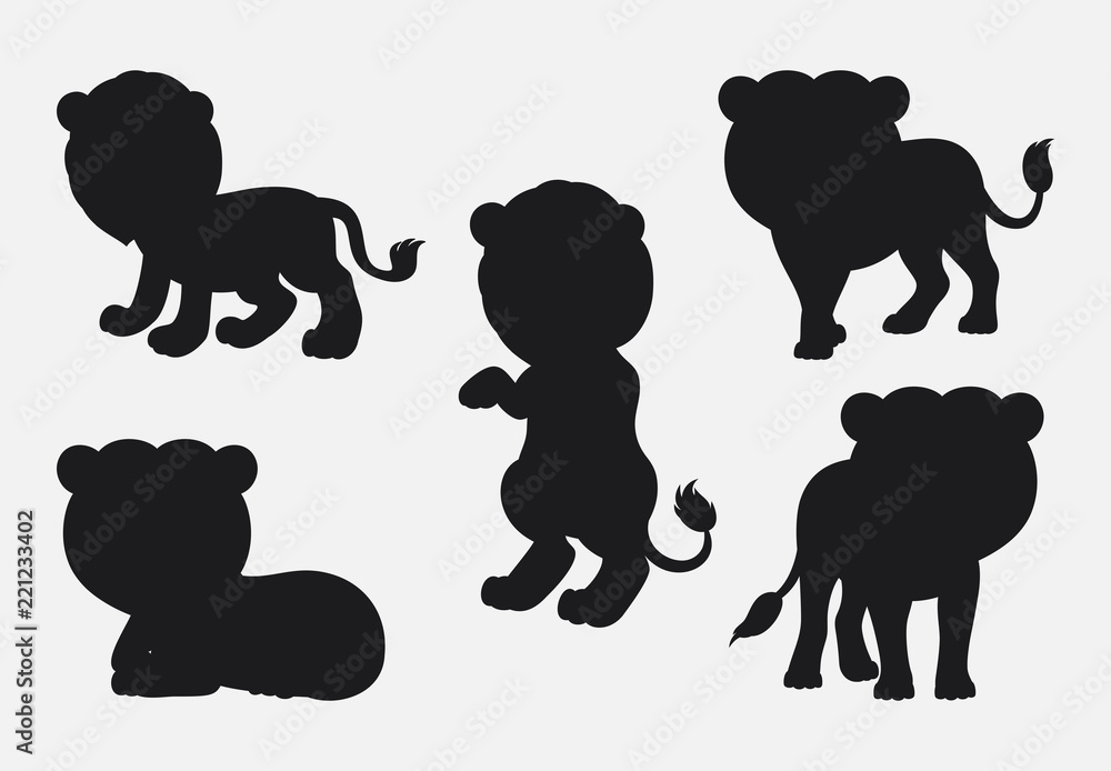 Fototapeta premium Set of Lion silhouettes cartoon with different poses and expressions