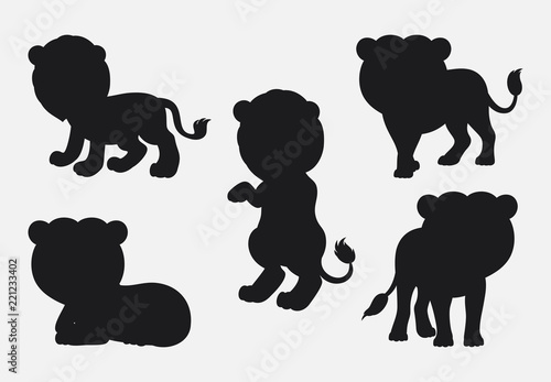 Fototapeta Naklejka Na Ścianę i Meble -  Set of Lion silhouettes cartoon with different poses and expressions