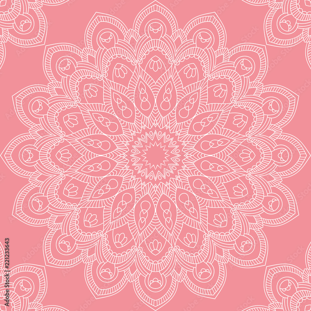 Seamless pattern with mandala ornament. Hand drawn vector illustration Seamless pattern with mandala ornament. Hand drawn vector illustration