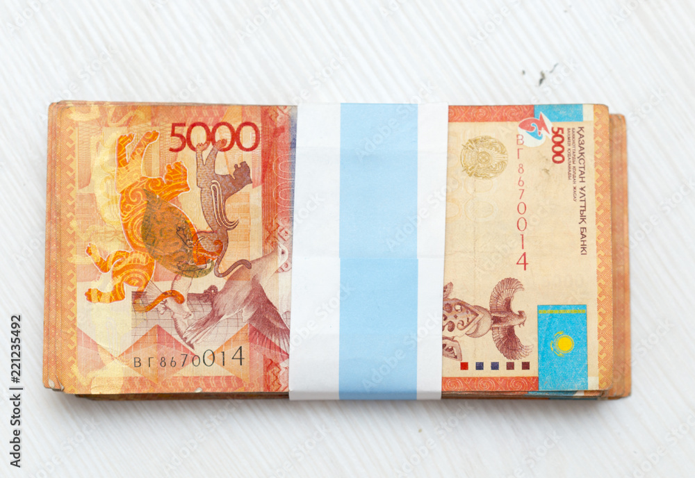 Fototapeta Kazakh banknotes on a white background