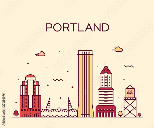 Portland Oregon USA vector linear art style city