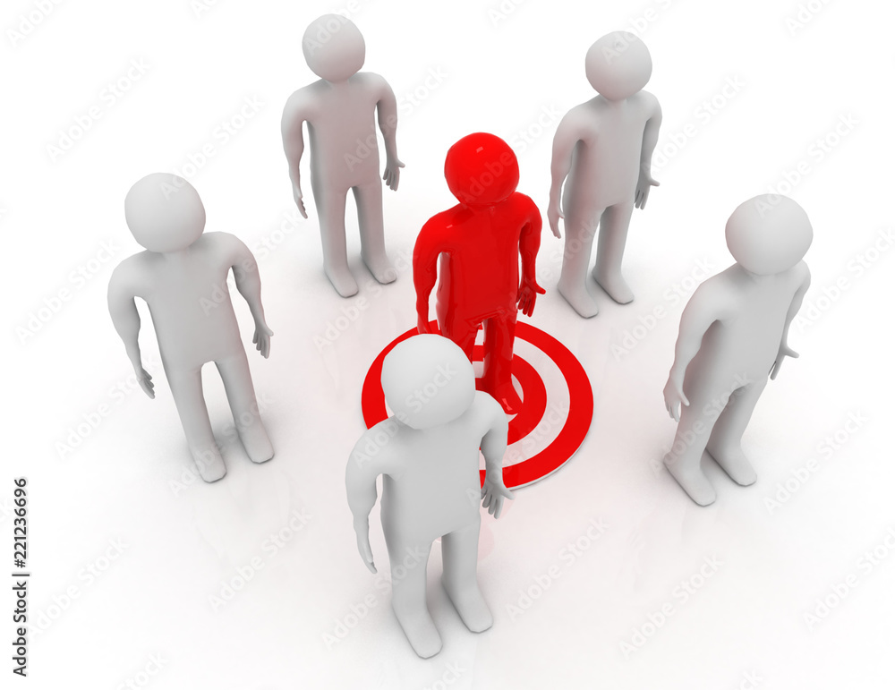 Red man on target. Business leadership success concept. Red man on target. Business leadership success concept.