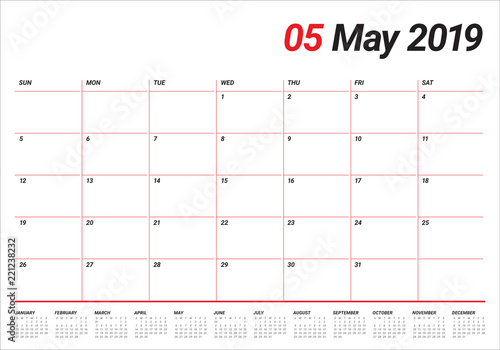 May 2019 desk calendar vector illustration