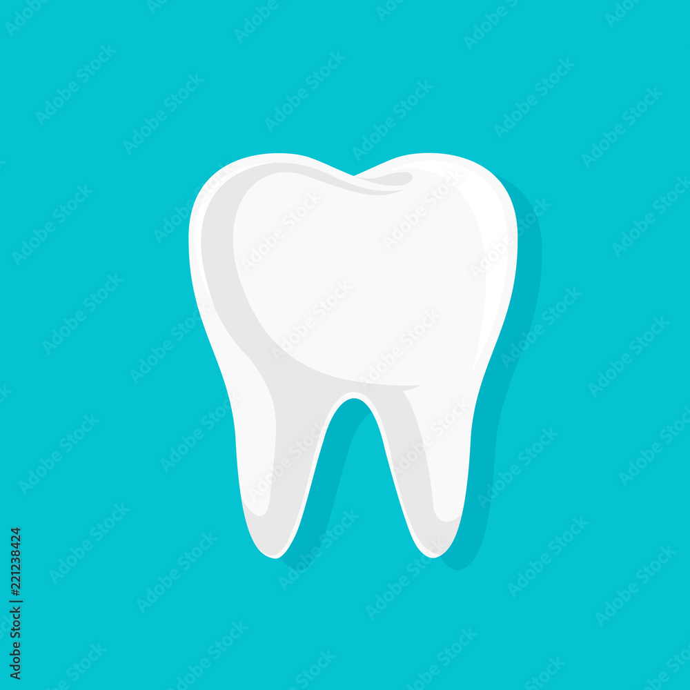 Single white and healthy tooth. Dental care concept. Icon design. Vector illustration isolated on blue background.