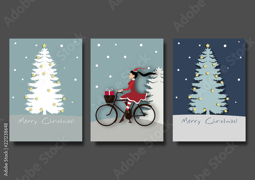 Christmas card or winter season background set vector illustration template
