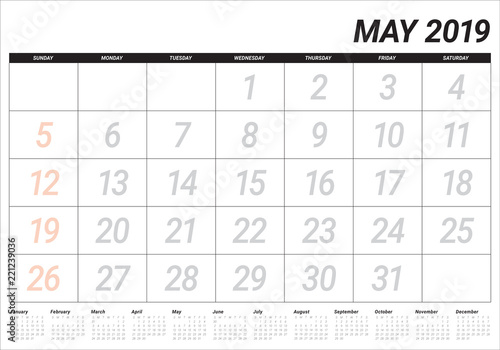 May 2019 desk calendar vector illustration