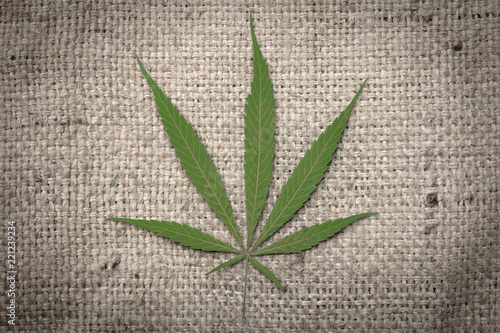 Cannabis leaves on hemp sack,Backgrounds and Textures