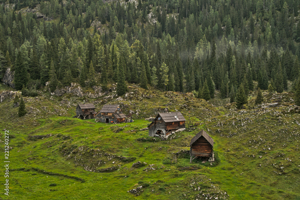 Φωτογραφία Traditional wooden shepherd huts on high alpine meadow in slovenian part of Juli