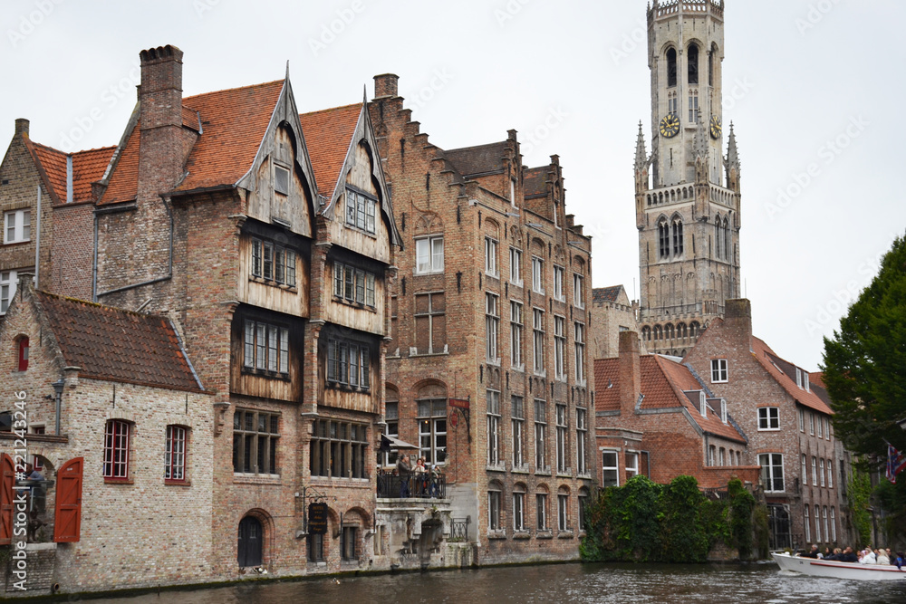 Old buildings near canal in Brugge, Flanders, Belgium