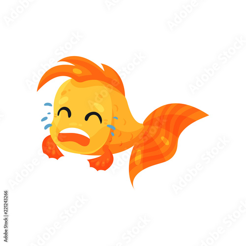 Cute goldfish crying, funny fish cartoon character vector Illustration on a white background