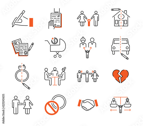 Divorce mediation outline icon collection vector illustration set. photo