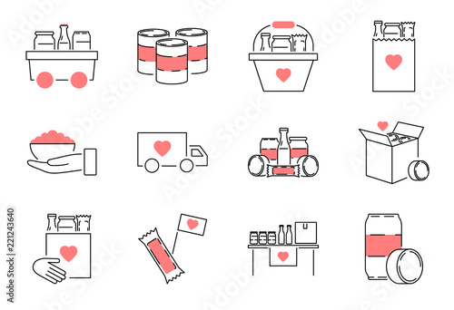 Food drive outline icon collection set. Charity meal vector illustration.