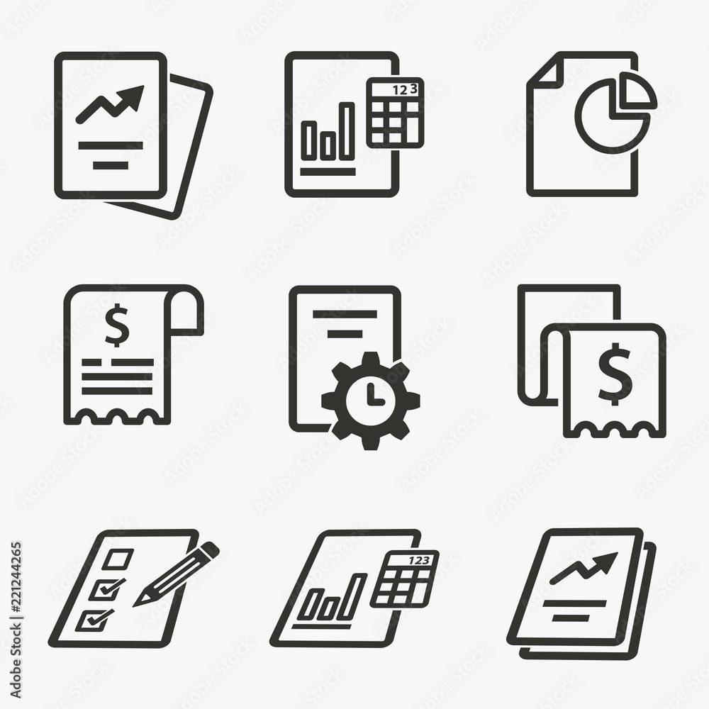 Business report icon set. Illustrations isolated on white. Business report icon set. Illustrations isolated on white.