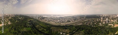 Aerial view 360 degrees panorama of Kiev above the National Botanical Garden named after M.M. Grishka.