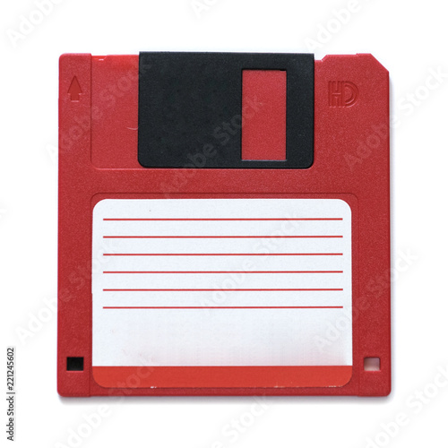 red floppy disk isolated on white background