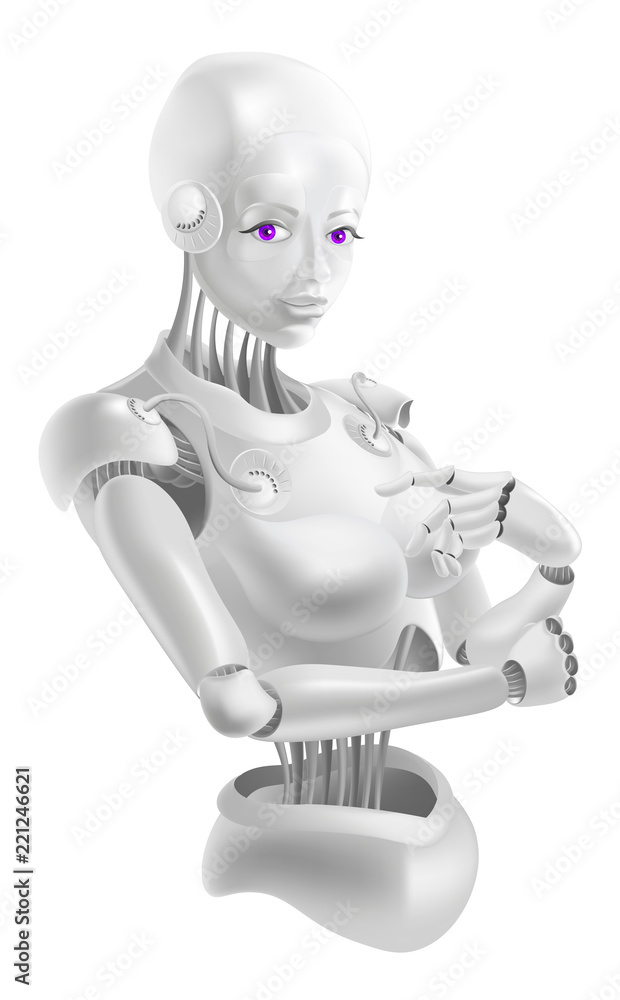 Fototapeta premium Beautiful robot woman stands in an elegant pose