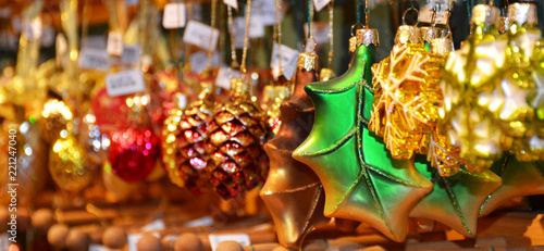 Christmas decorations on the Christmas market Brugge, Belgium