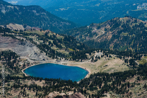 Lake Helen and Mountains Viewed from Lassen Peak Trail in Lassen Volcanic National Park, California