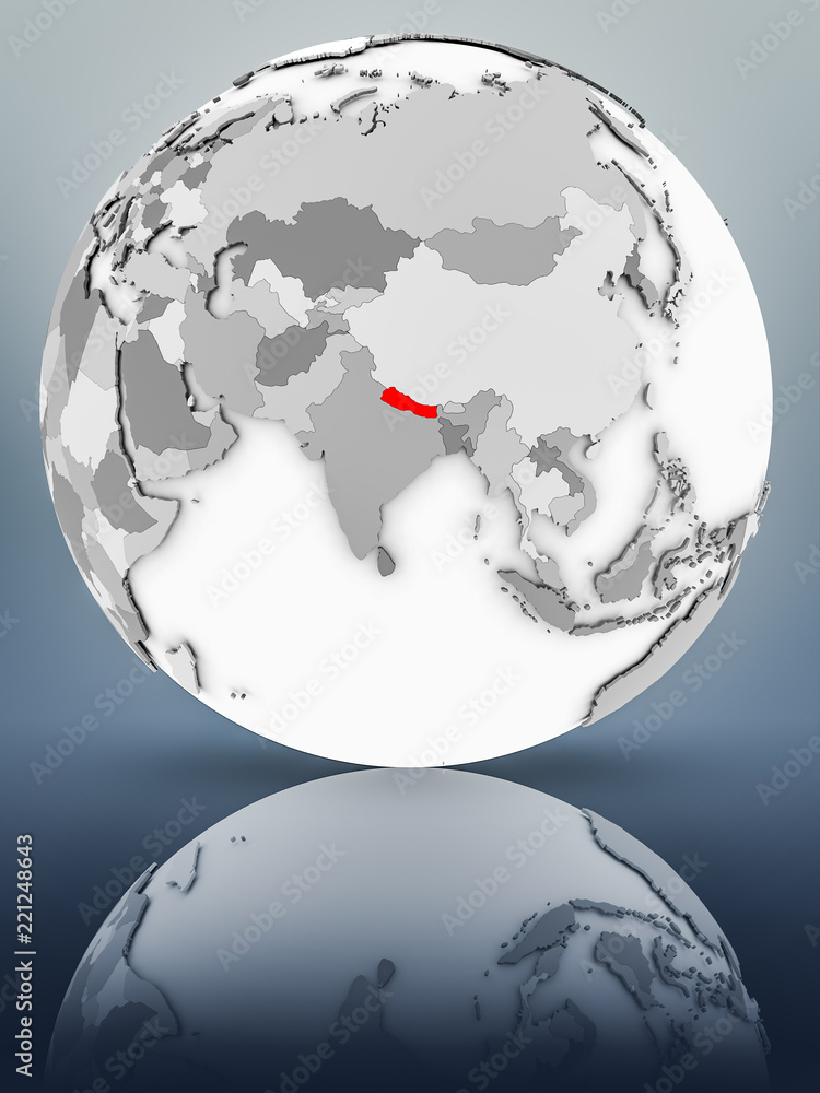 Obraz premium Nepal on political globe