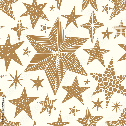 Gold stars. Seamless vector pattern. Seamless pattern can be used for wallpaper, pattern fills, web page background, surface textures.