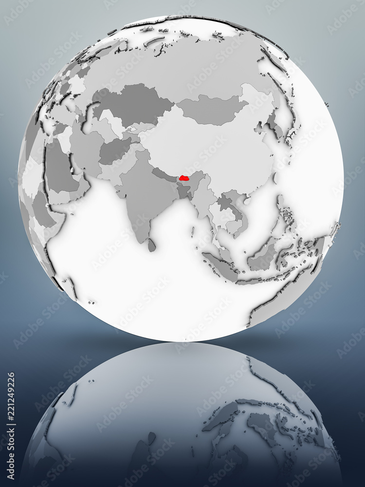 Obraz premium Bhutan on political globe