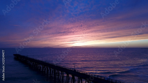 Beach Pier Sunset Aerial