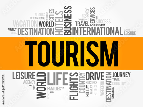 Tourism word cloud collage, travel concept background