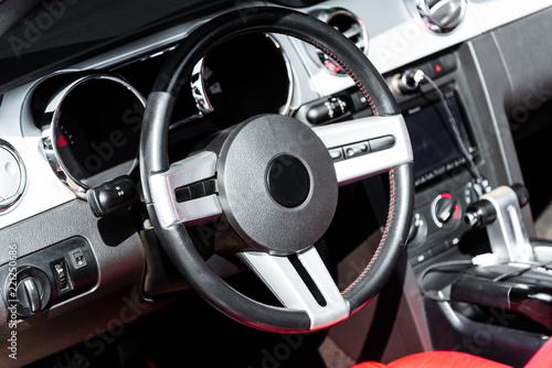 Car interior, steering wheel