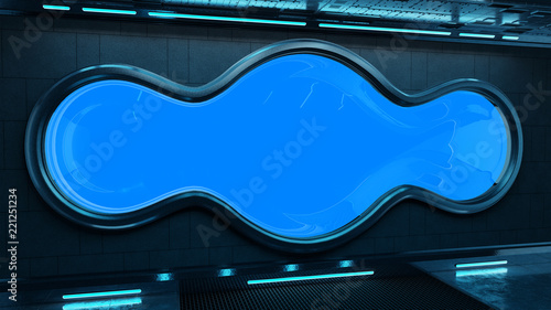 Fototapeta Naklejka Na Ścianę i Meble -  Black tech spaceship round window interior background 3D rendering