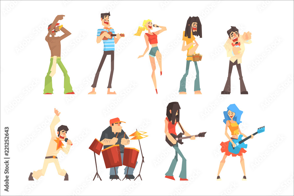Musicians And Singers Of Different Music Styles Performing On Stage In Concert Series Of Cartoon Characters Musicians And Singers Of Different Music Styles Performing On Stage In Concert Series Of Cartoon Characters