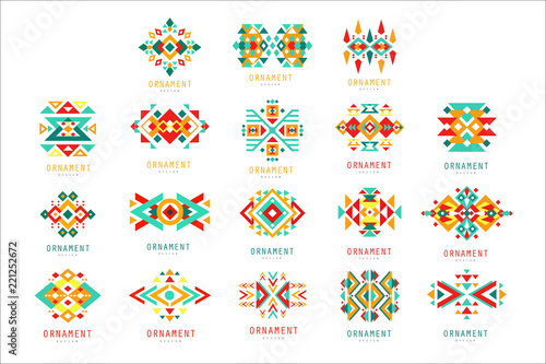 Colorful geometric ornament set, abstract logo elements vector Illustrations
