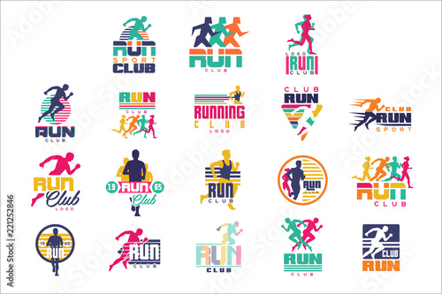 Run sport club logo templates set, emblems for sport organizations, tournaments and marathons colorful vector Illustrations photo