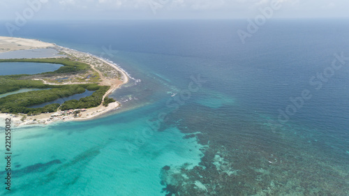 sea beach coast Bonaire island Caribbean sea aerial drone top view 