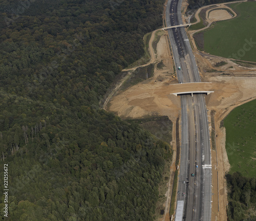 Aerial view highway overpass under construction near Frankfurt, Hessen, Germany photo