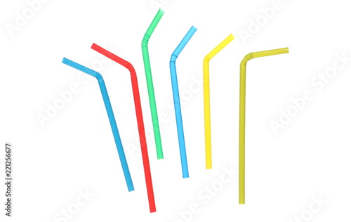 Colorful drinking straws isolated on white background with clipping path, top view