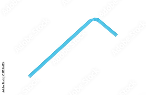 Blue drinking straw isolated on white background with clipping path, top view