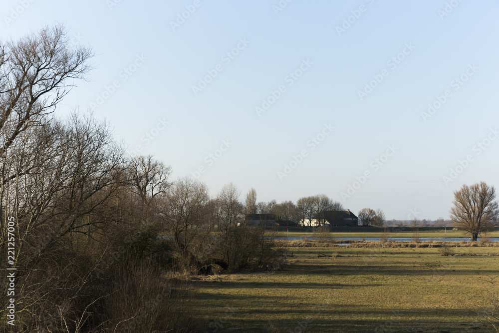 Open Dutch Farm Landscape With Afternoon Sunset Open Dutch Farm Landscape With Afternoon Sunset