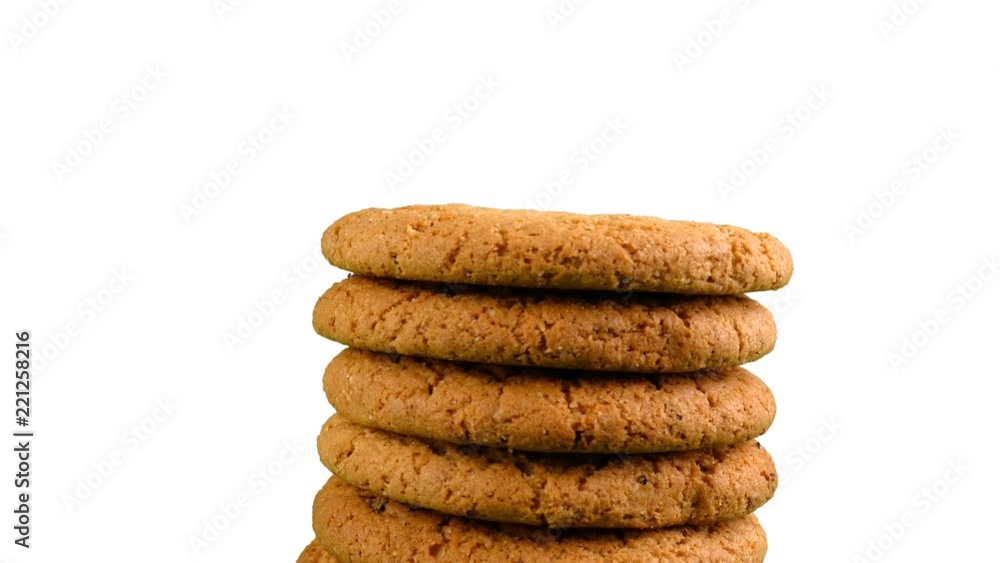 A stack of cookies rotates against a white background.