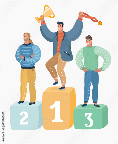 Haracter of men, winners who hold trophies.