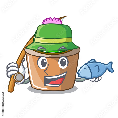 Fishing cartoon star cactus in flower pot