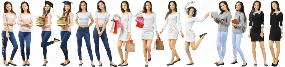 Collage of young woman. Isolated on white background Collage of young woman. Isolated on white background