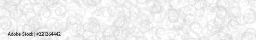Abstract horizontal banner or background of randomly distributed translucent spirals with outlines in white colors.