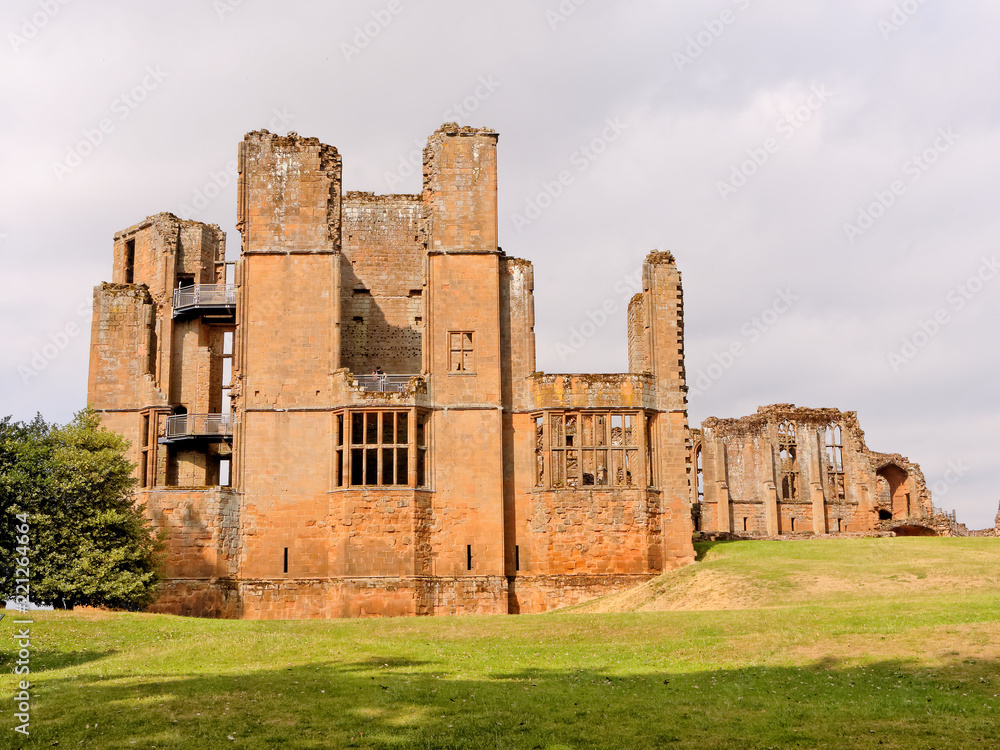 KENILWORTH, AUGUST 06: Kenilworth Castle, UK 2018.The inner court as seen from the base court; the 16th-century Leicester's building and Gaunt's 14th-century Oriel tower and great hall.