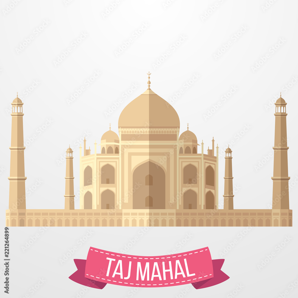 Taj Mahal Indian icon on white background