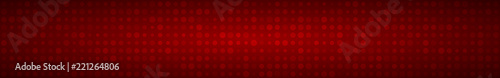 Abstract horizontal banner or background of small circles or pixels of different sizes in red colors.