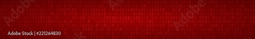 Abstract horizontal banner or background of zeros ad ones in red colors.
