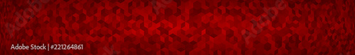 Abstract horizontal banner or background of small isometric cubes in red colors with the fish eye effect.