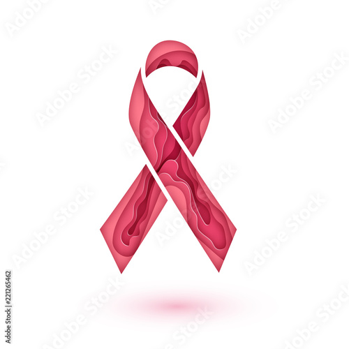 Breast cancer Awareness sign isolated. Pink Ribbon. Vector paper cut pink ribbon - breast cancer awareness symbol. Vector illustration EPS 10